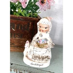 Vintage APRIL Angel Porcelain Birthday Spaghetti Trim Easter Napco IMPERFECT